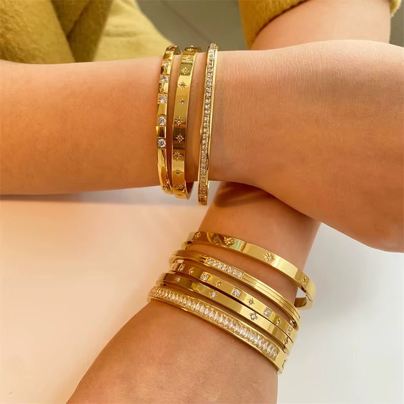 Womenlight Luxury Bracelet Retro Circle Inlaid Zircon Row Diamond 18K Gold-Plated Bracelet Stainless Steel Jewelry for Women