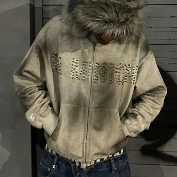 Acid Wash Sun Faded Unisex French Terry Zip up Hoodie
