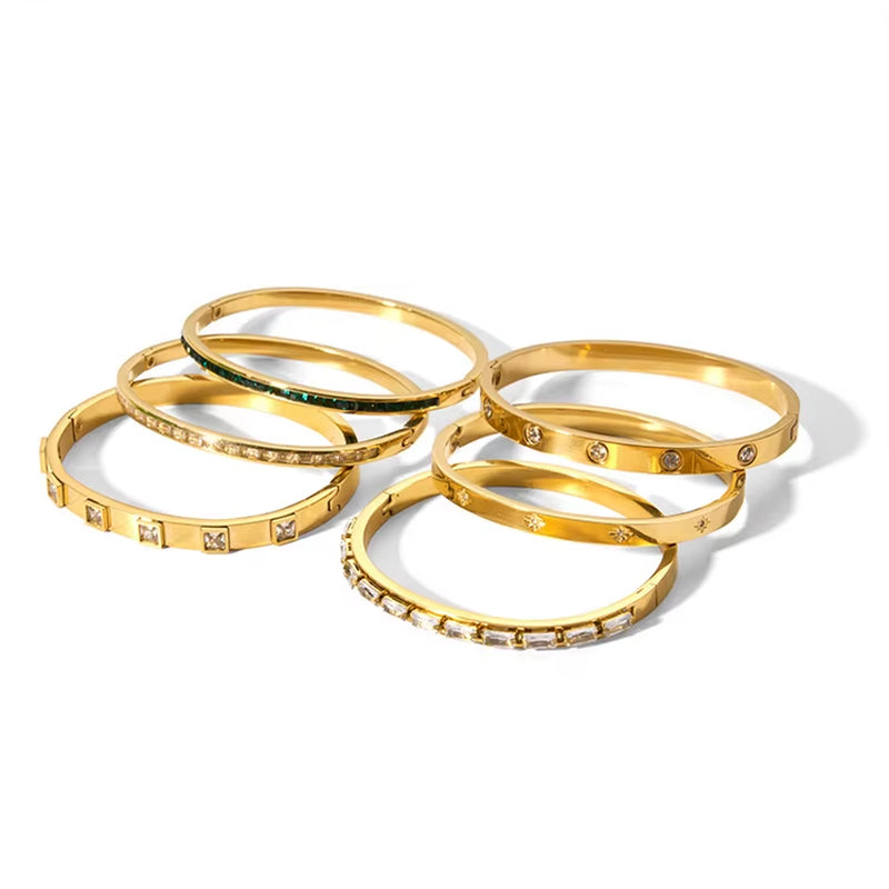 Womenlight Luxury Bracelet Retro Circle Inlaid Zircon Row Diamond 18K Gold-Plated Bracelet Stainless Steel Jewelry for Women