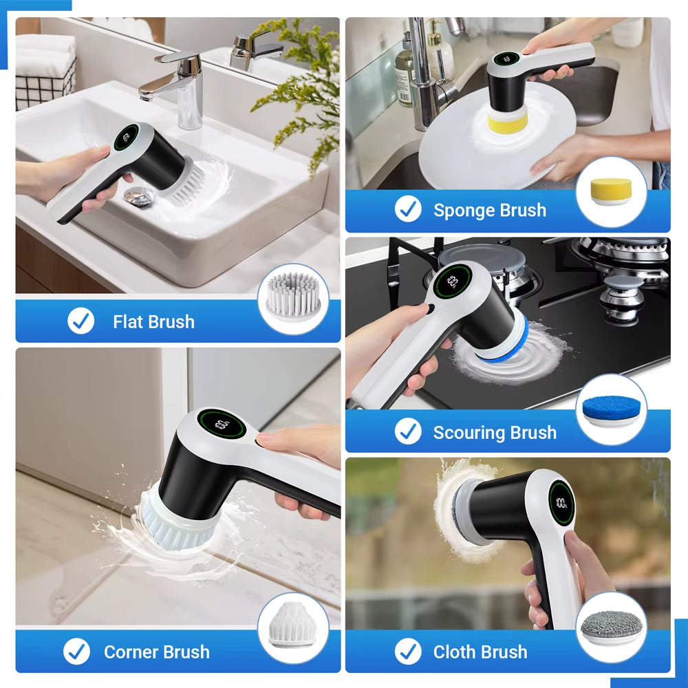 Rechargeable Wireless Electric Spin Scrubber for Kitchen and Dish Cleaning